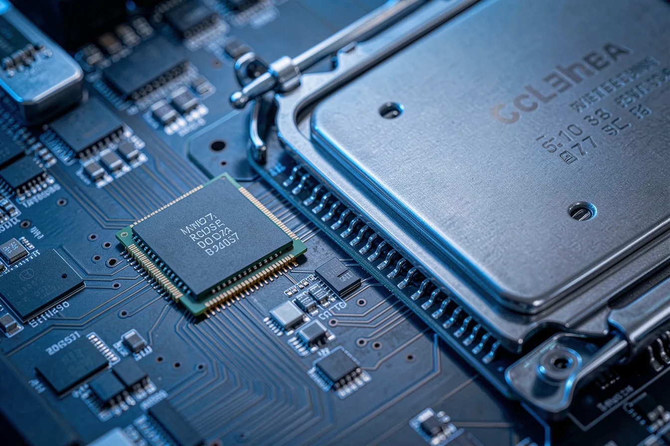 Small draft model beside a large AI model on a circuit board