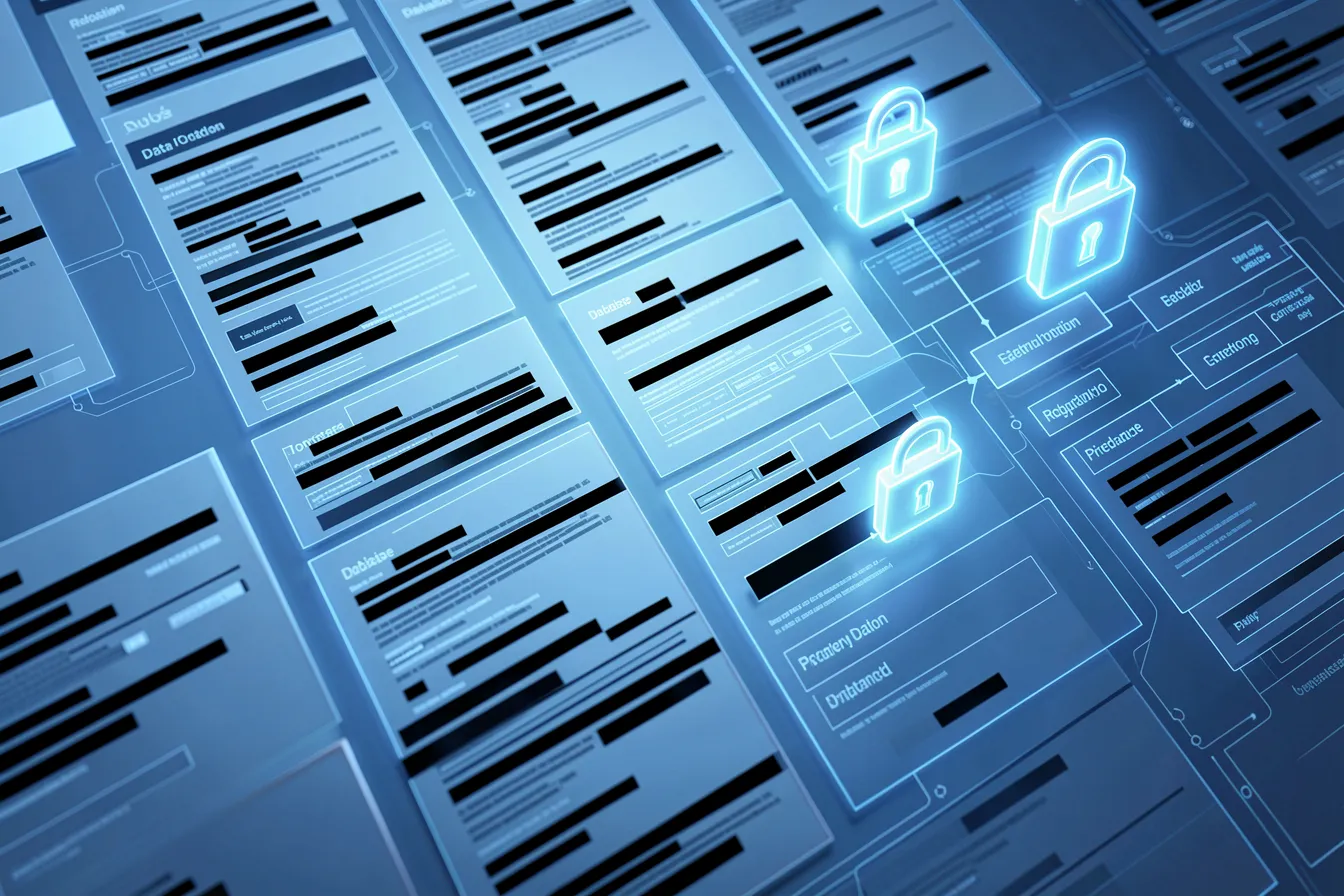 Masked personal data in documents with lock icons