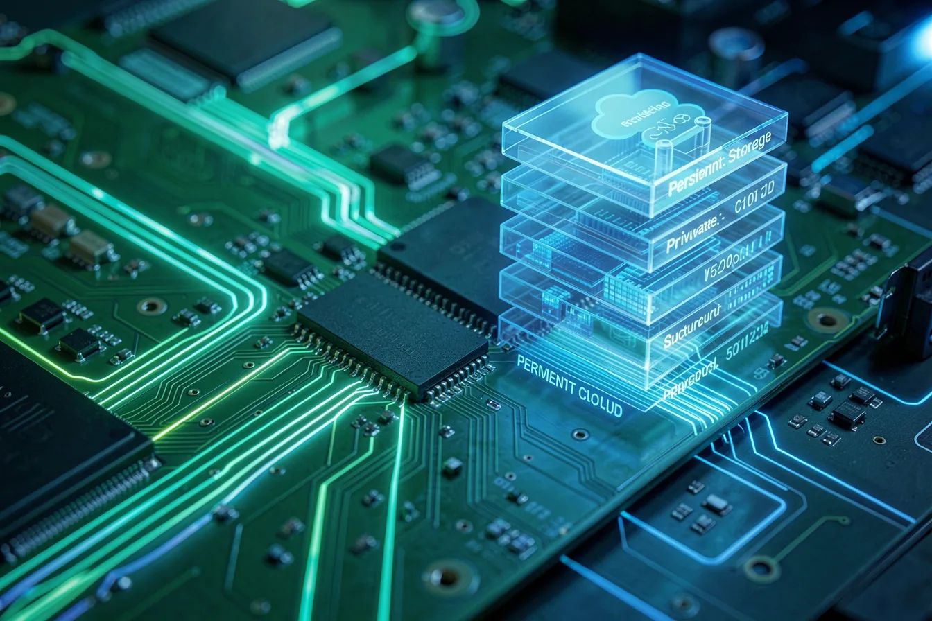 Circuit board with data paths and an abstract memory stack for persistent context