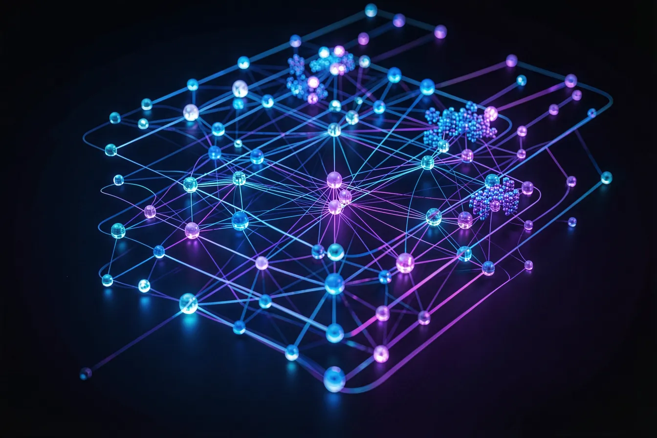 Abstract visualization of an HNSW graph with connected nodes for nearest-neighbor search